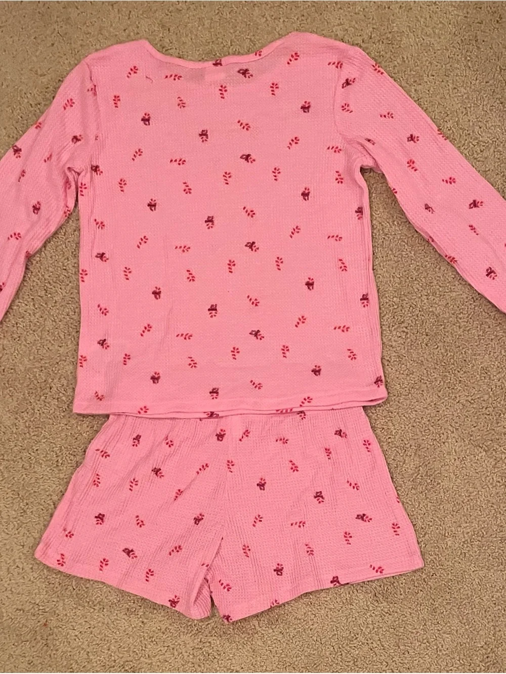 Girls' Pink Holiday Thermal Pajama Set Size XL (14)